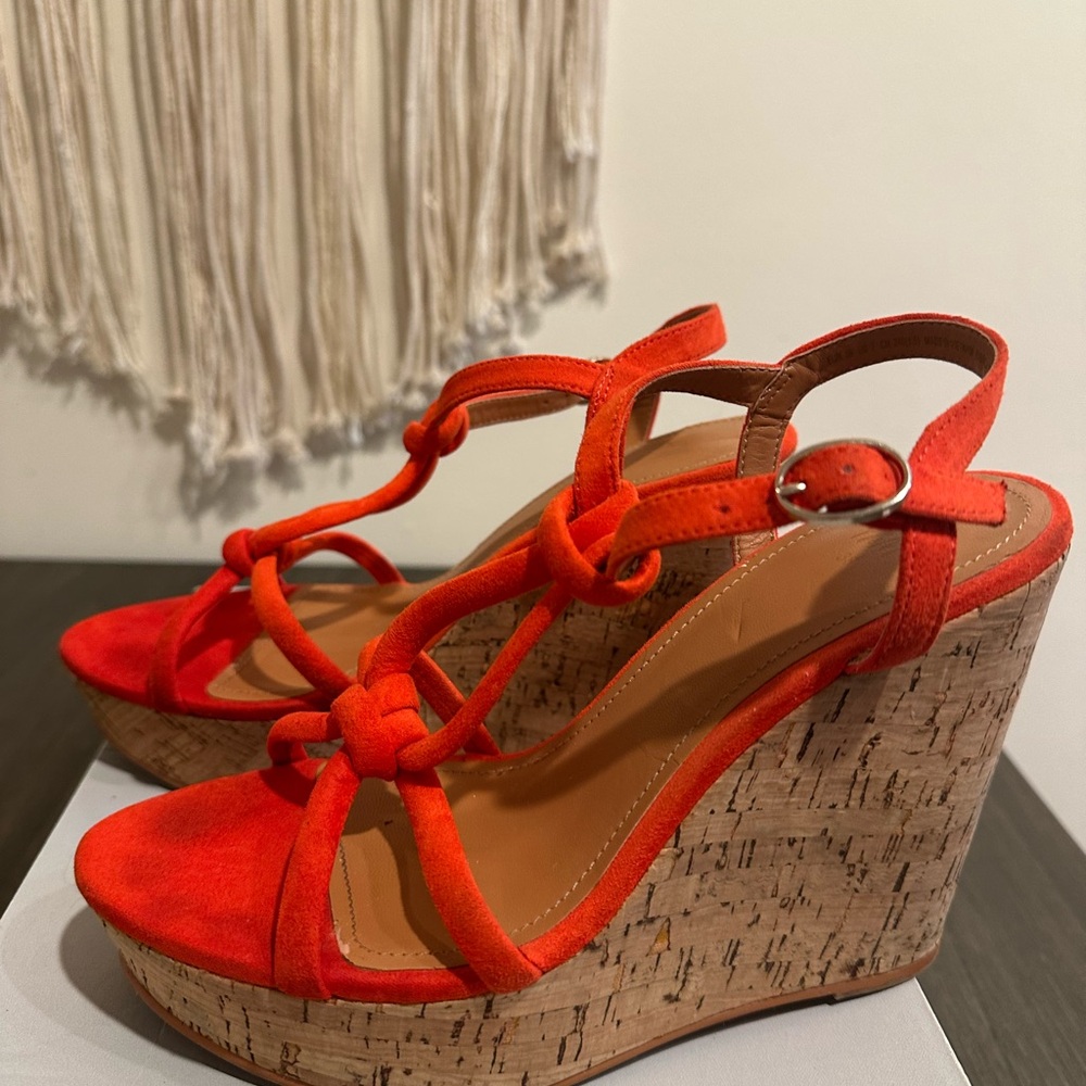 H&M Red Wedge Sandals with Cork Platform